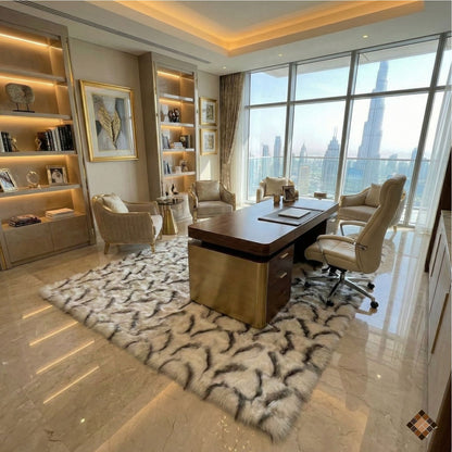 Luxury Handmade Ivory & Beige Fox Fur Area Rug