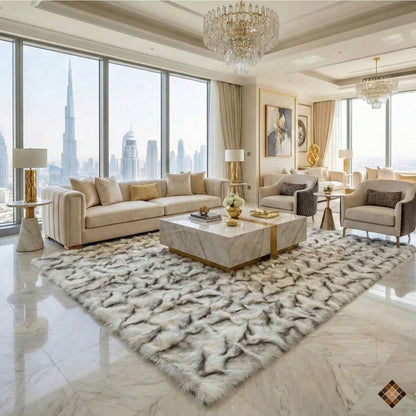 Luxury Handmade Ivory & Beige Fox Fur Area Rug