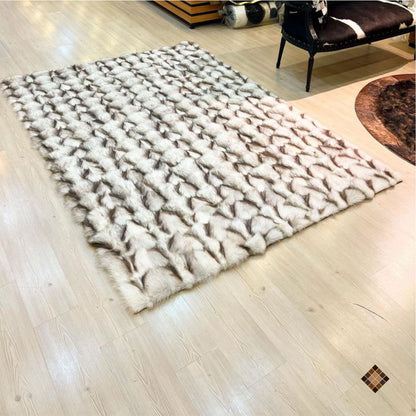 Luxury Handmade Ivory & Beige Fox Fur Area Rug