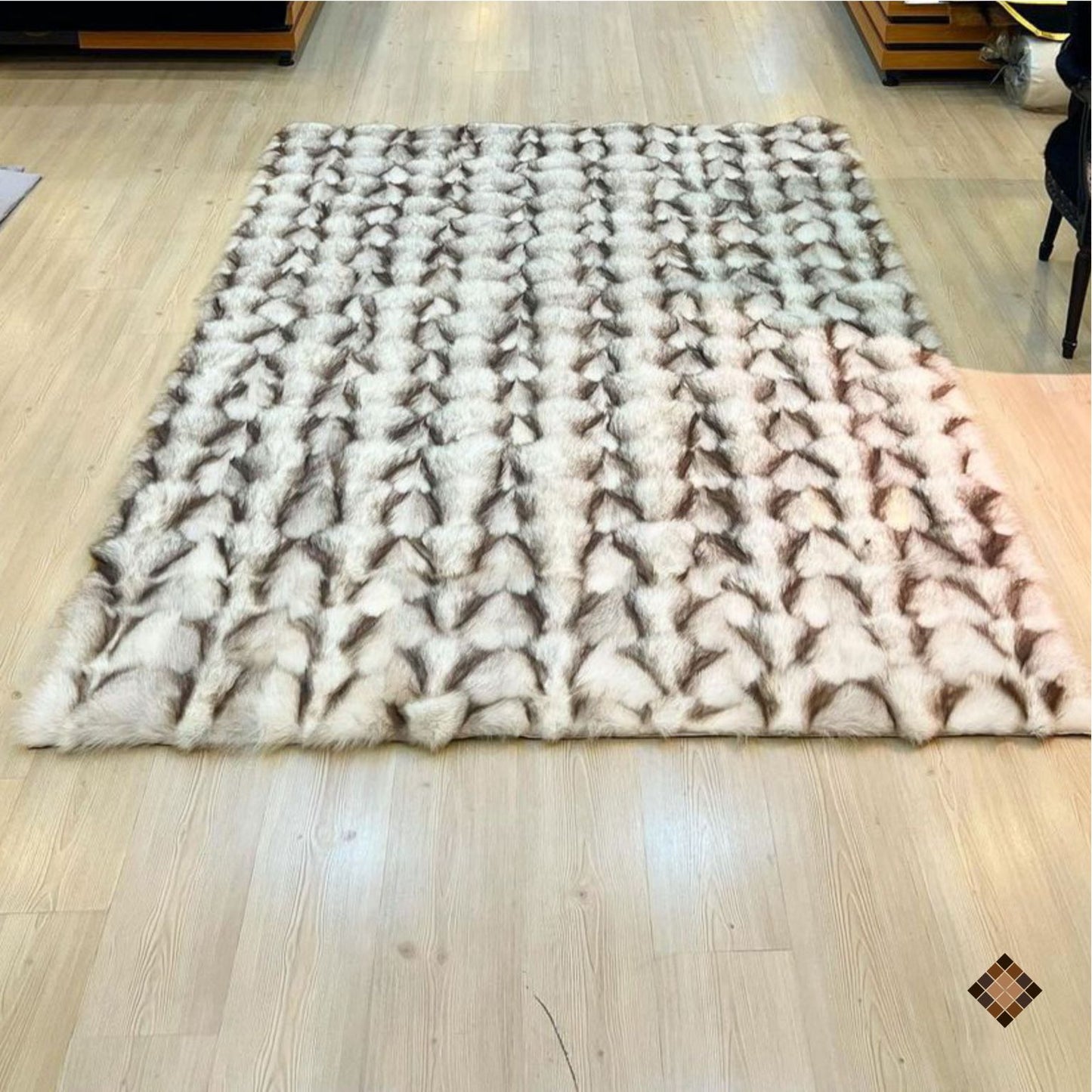 Luxury Handmade Ivory & Beige Fox Fur Area Rug