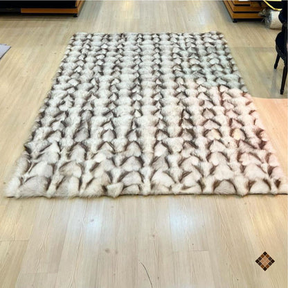 Luxury Handmade Ivory & Beige Fox Fur Area Rug
