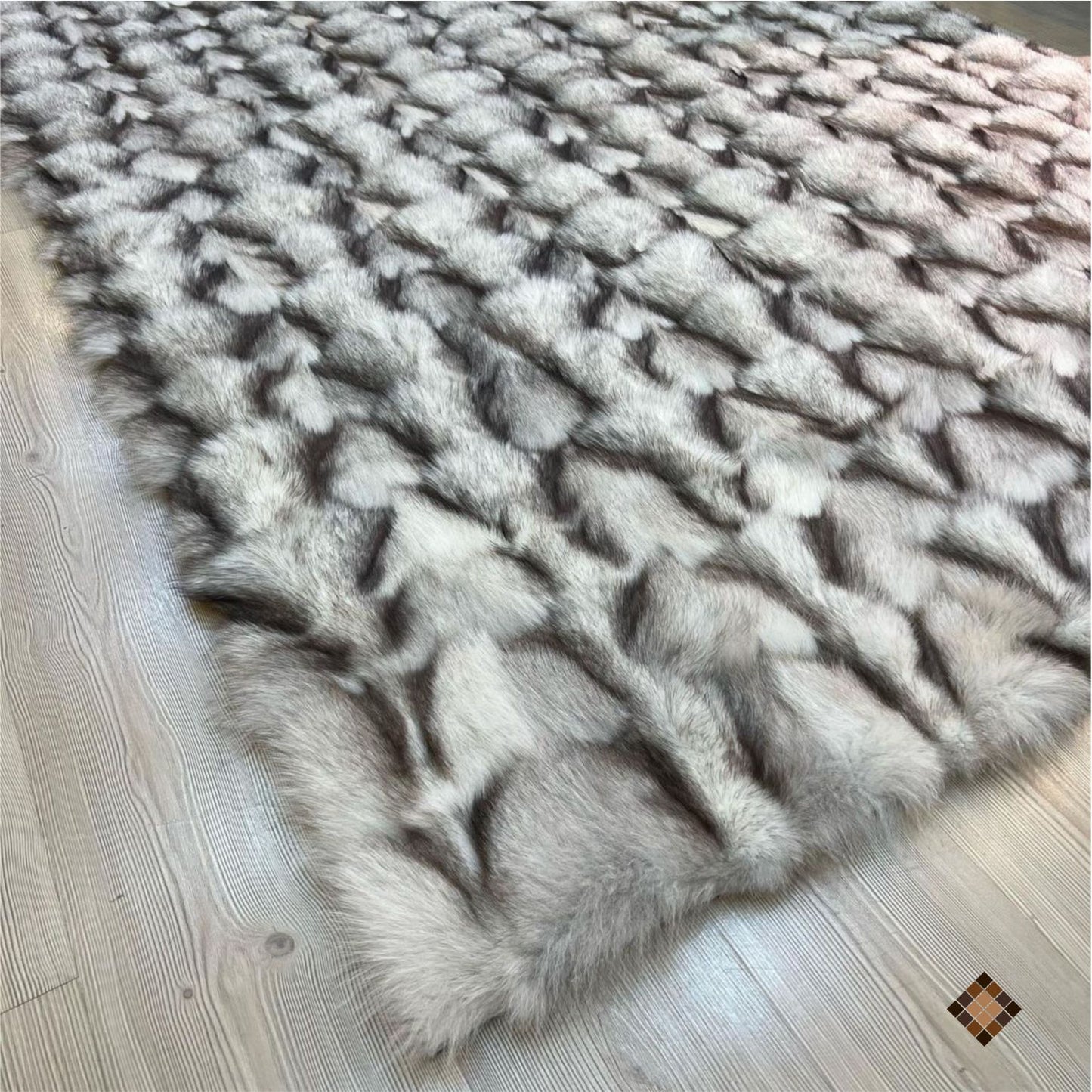 Luxury Handmade Ivory & Beige Fox Fur Area Rug