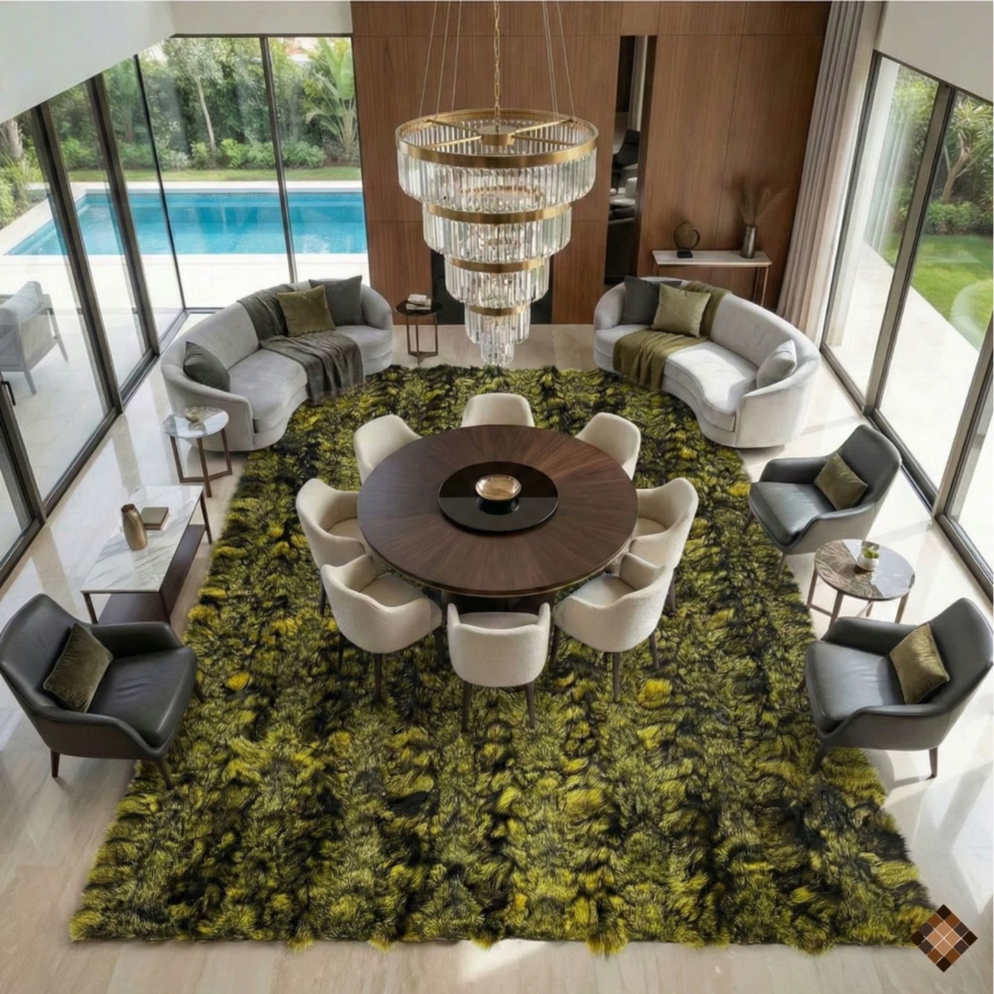 Olive & Charcoal Genuine Fox Fur Area Rug