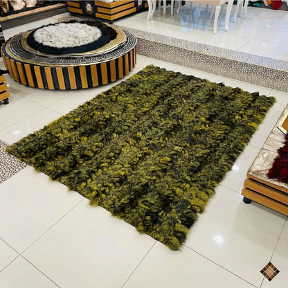 Olive & Charcoal Genuine Fox Fur Area Rug