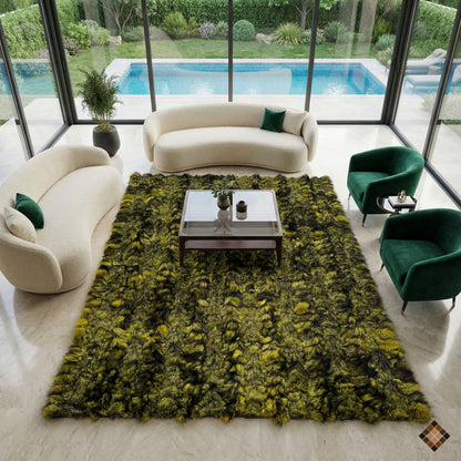 Olive & Charcoal Genuine Fox Fur Area Rug