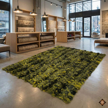 Olive & Charcoal Genuine Fox Fur Area Rug