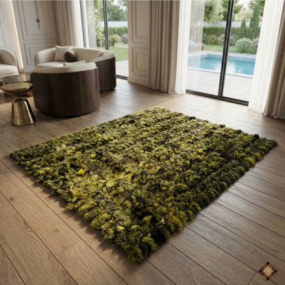 Olive & Charcoal Genuine Fox Fur Area Rug