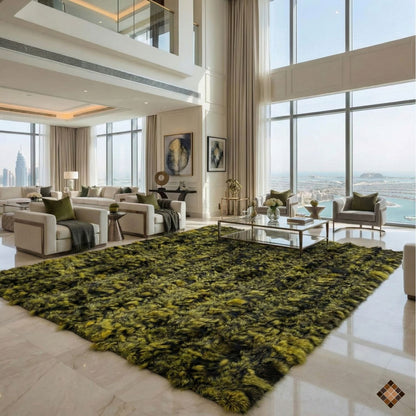 Olive & Charcoal Genuine Fox Fur Area Rug
