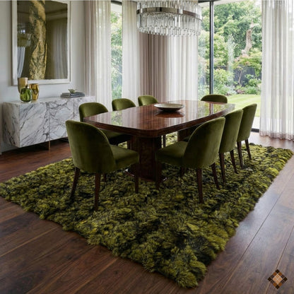 Handmade Genuine Fox Fur Rug – Luxury Olive & Charcoal Area Rug, Custom Made
