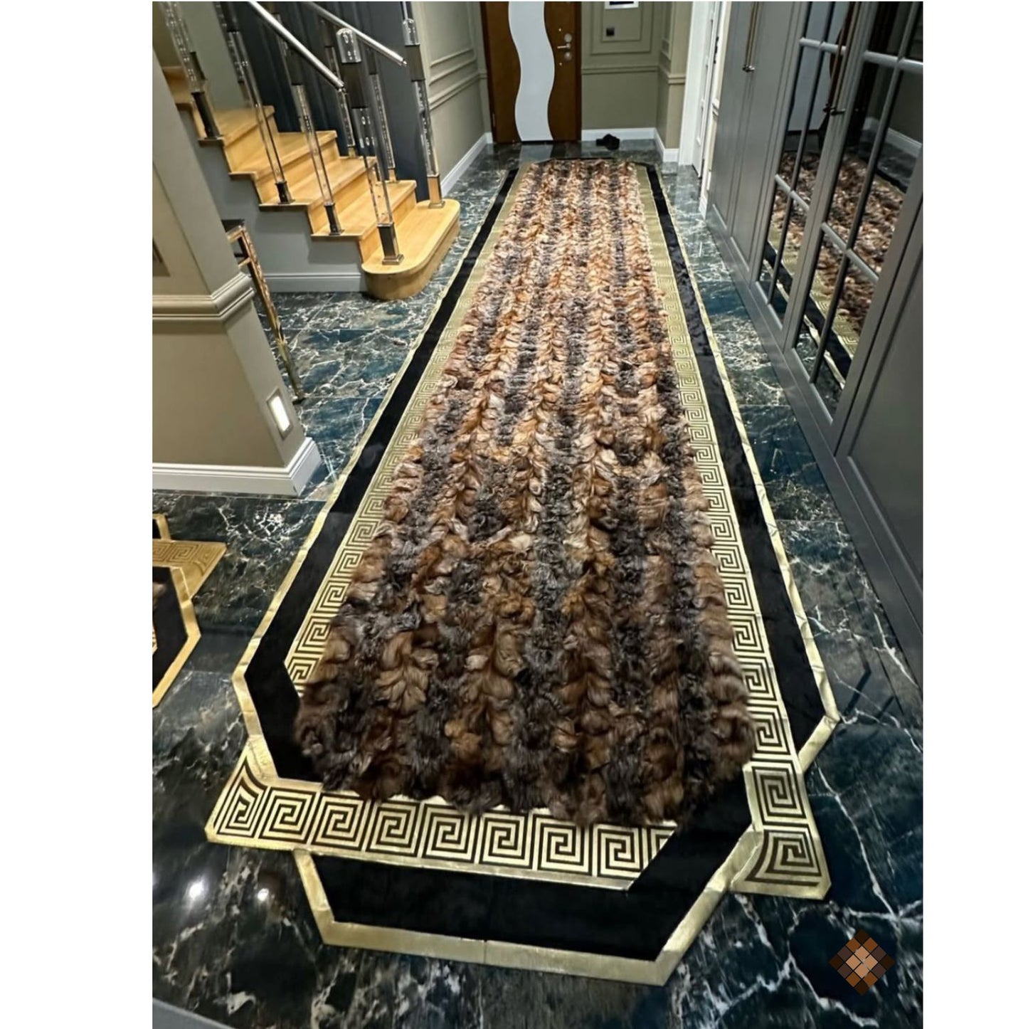 Statement Hallway Genuine Fox Fur Runner Rug