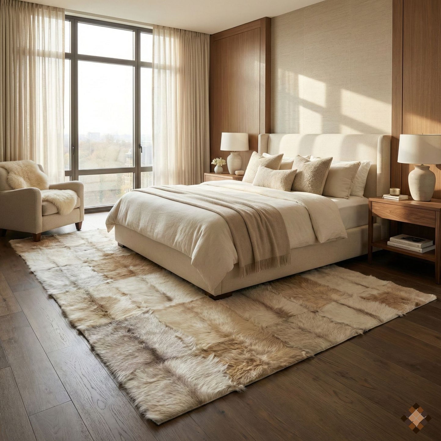 Handmade Genuine Goatskin Rug in Soft Neutral Tones