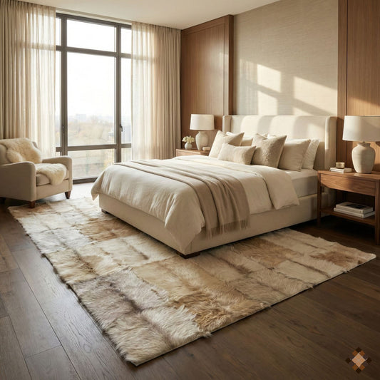 Handmade Genuine Goatskin Rug in Soft Neutral Tones