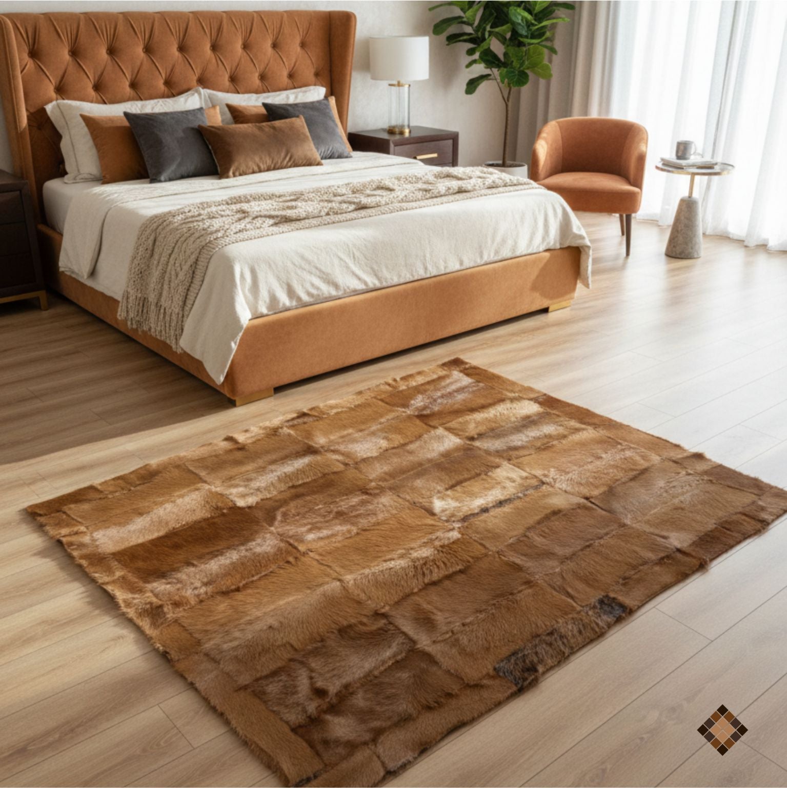 Handmade Genuine Natural Goatskin Patchwork Area Rug