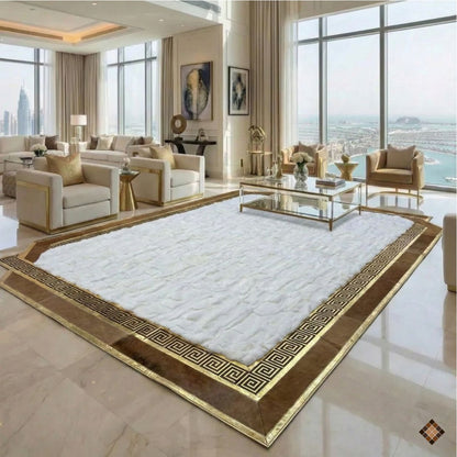 Handmade Genuine Rabbit Fur Rug with Cowhide Border | Custom Luxury Fur Rug