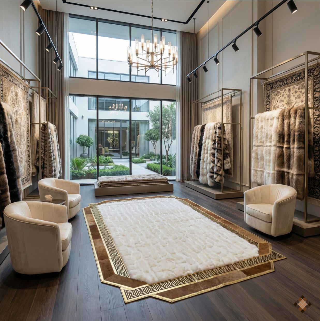 Handmade geniuen White Rabbit Fur Area Rug with Natural Cowhide Border