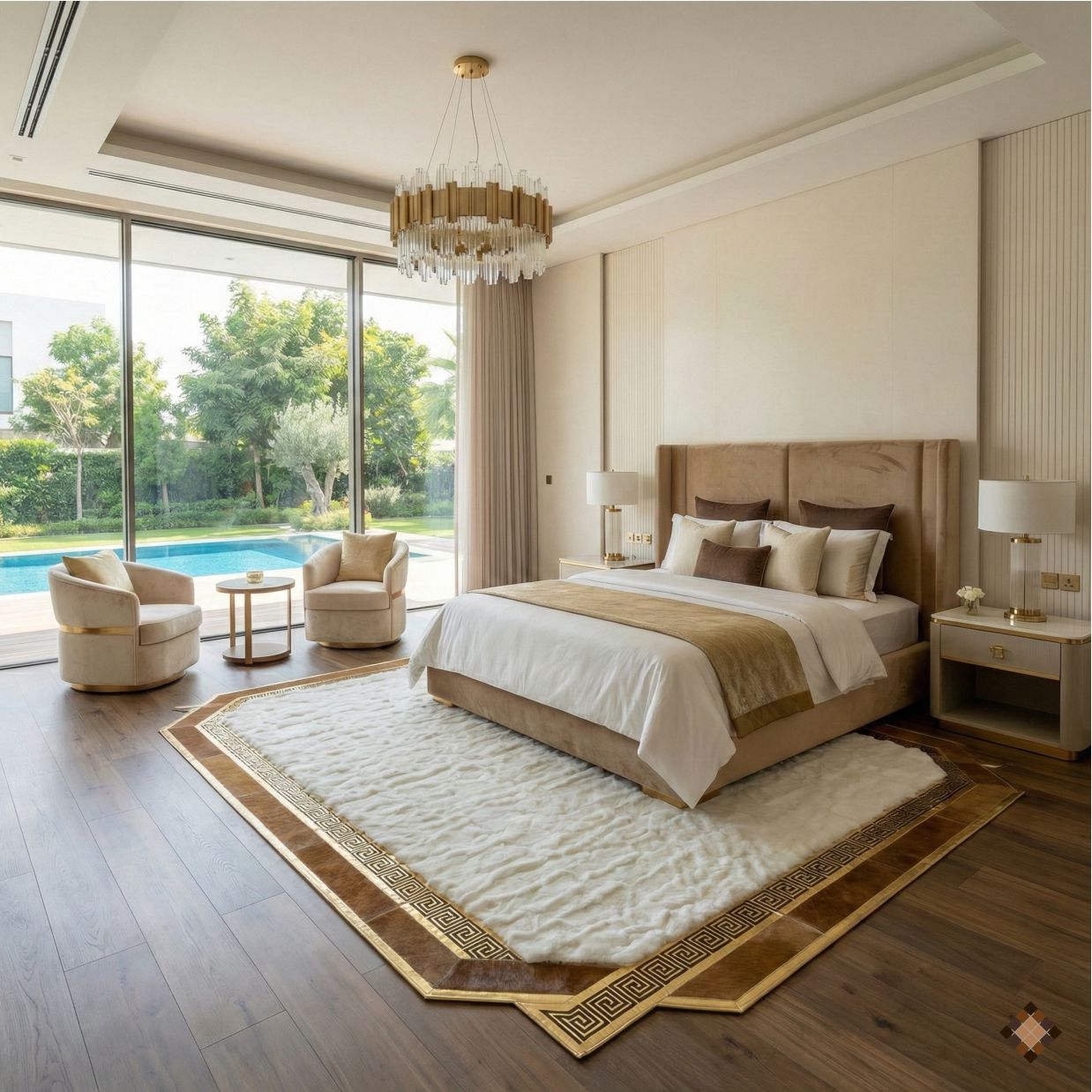 Handmade geniuen White Rabbit Fur Area Rug with Natural Cowhide Border