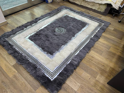 Handmade Gray  Beige Sheepskin Rug for Living Room