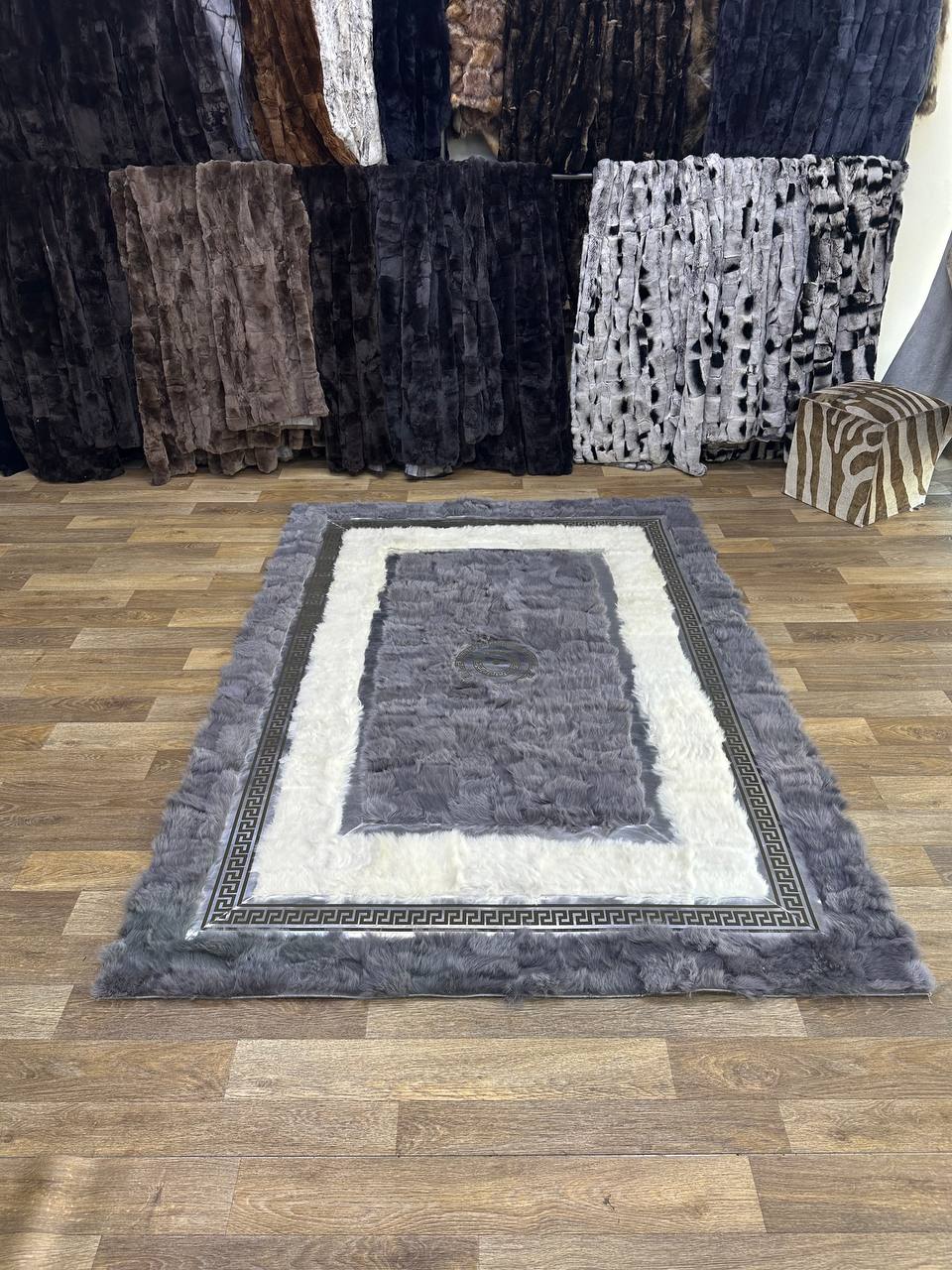 Handmade Gray White Sheepskin Rug for Living Room | Scandinavian Style Decorative Rug | Shaggy Luxury Sheepskin Rug | Rustic Home Decor
