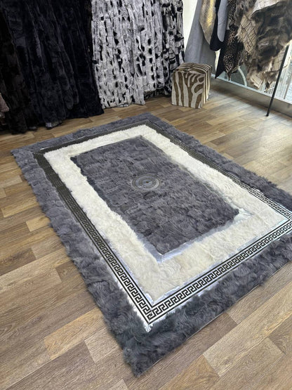 Handmade Gray White Sheepskin Rug for Living Room | Scandinavian Style Decorative Rug | Shaggy Luxury Sheepskin Rug | Rustic Home Decor