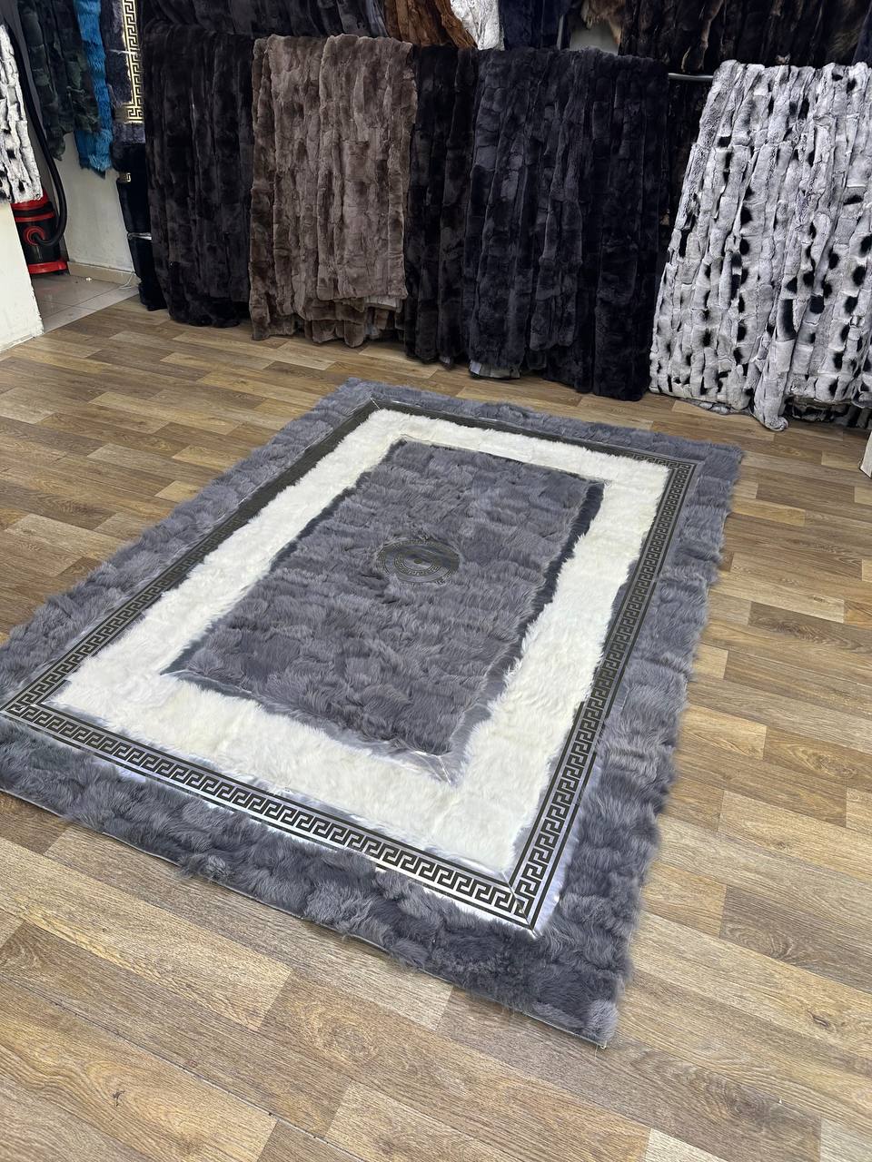 Handmade Gray White Sheepskin Rug for Living Room | Scandinavian Style Decorative Rug | Shaggy Luxury Sheepskin Rug | Rustic Home Decor