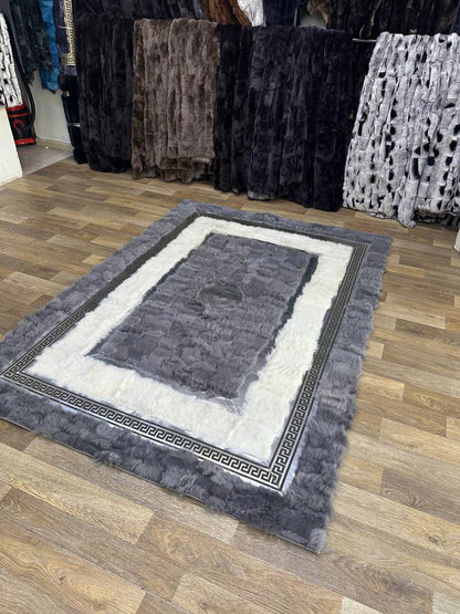 Handmade Gray White Sheepskin Rug for Living Room | Scandinavian Style Decorative Rug | Shaggy Luxury Sheepskin Rug | Rustic Home Decor