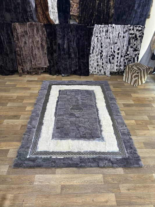 Handmade Gray White Sheepskin Rug for Living Room | Scandinavian Style Decorative Rug | Shaggy Luxury Sheepskin Rug | Rustic Home Decor