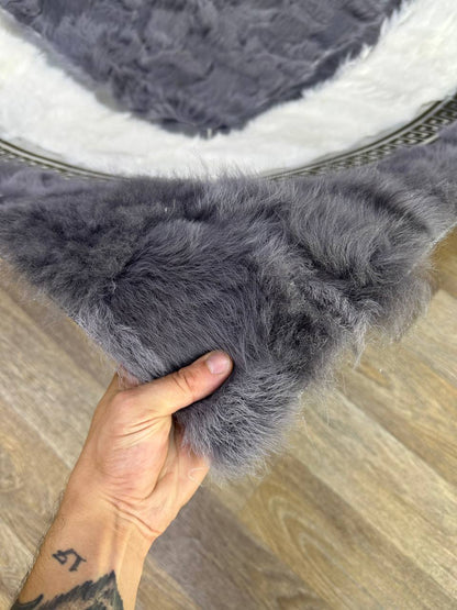 Handmade Gray White Sheepskin Rug for Living Room | Scandinavian Style Decorative Rug | Shaggy Luxury Sheepskin Rug | Rustic Home Decor