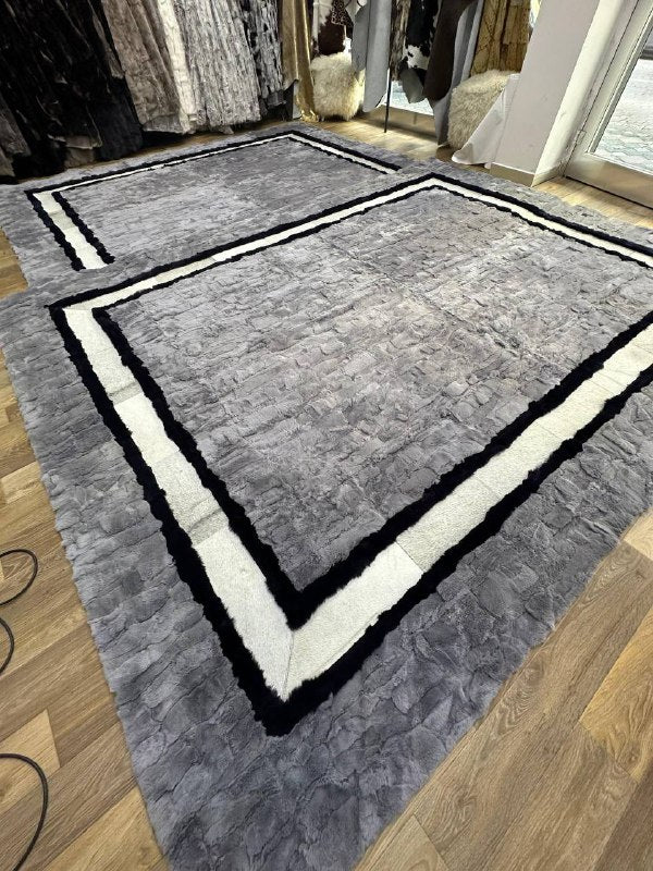 Ultra Soft High Quality Natural Rabbit Fur Rug, Handmade Luxry Carpet