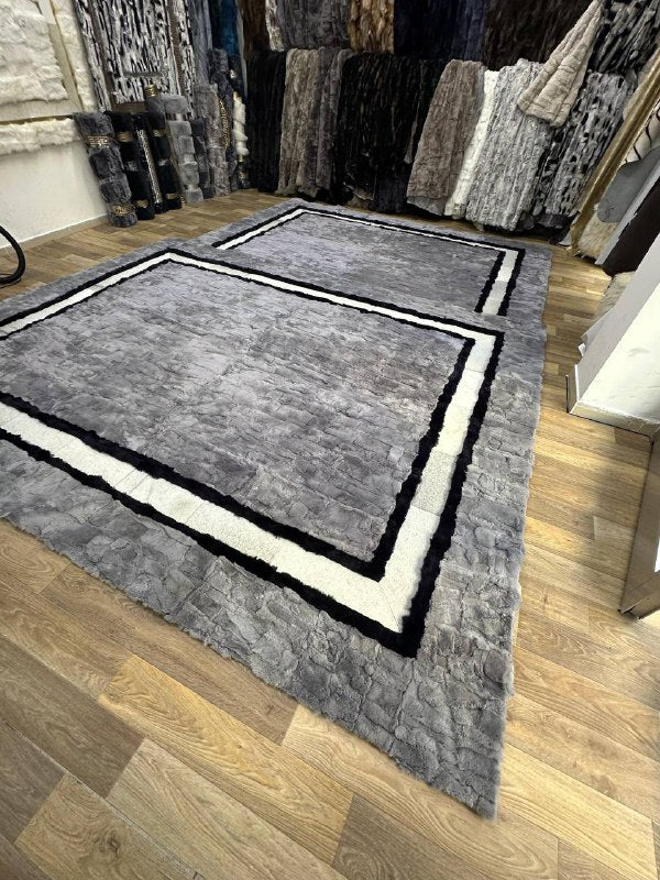 Ultra Soft High Quality Natural Rabbit Fur Rug, Handmade Luxry Carpet