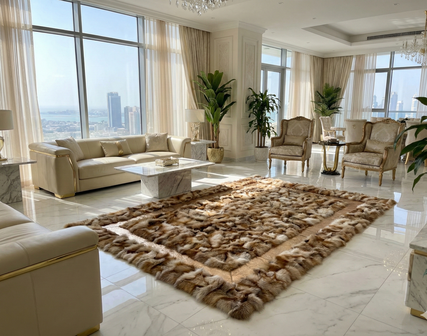Handmade Luxury Brown 100% Natural Fox Fur Area Rug