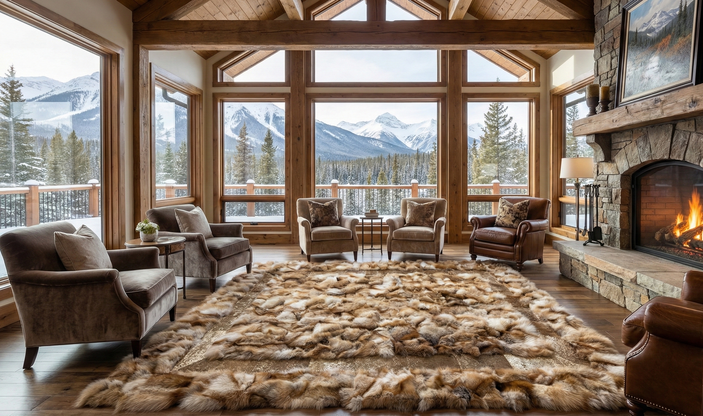 Handmade Luxury Brown 100% Natural Fox Fur Area Rug