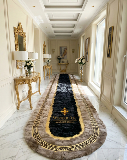 Handmade Natural Brown Sheepskin Wool Runner Rug , Fluffy Non Slip Rug