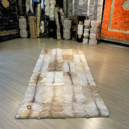 Handmade Natural Goatskin Rug in Neutral Tones | Custom Goatskin Area Rug