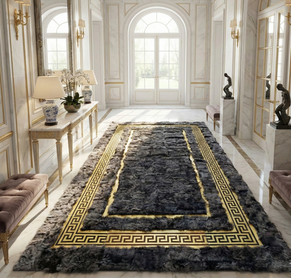 Handmade Natural Gray Gold Sheepskin Living Room Rug , Fluffy Soft Rug