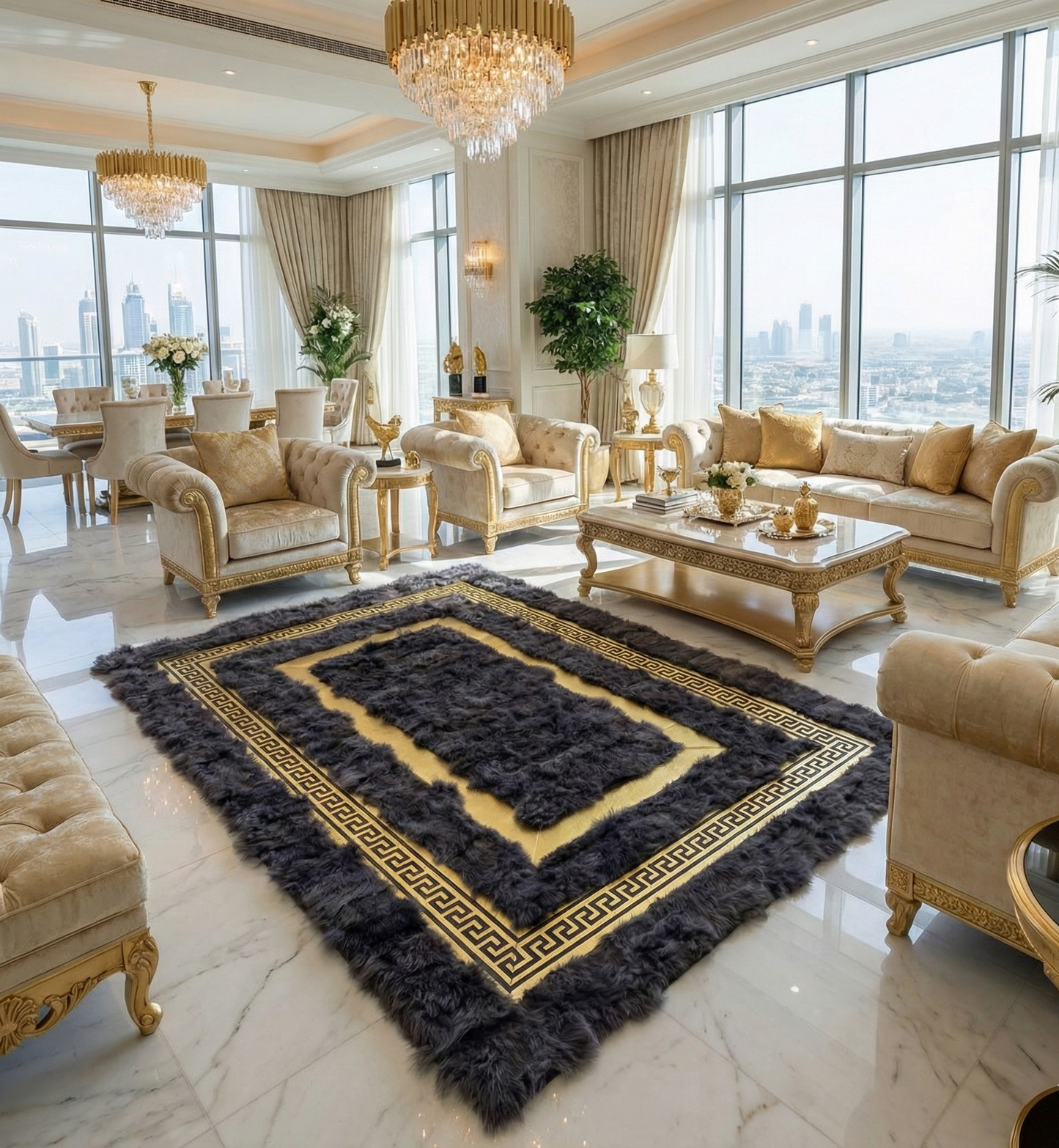 Handmade Natural Grey Sheepskin Living Room Rug , Modern Non Slip Rug