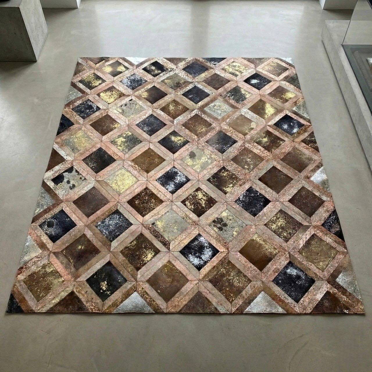 Handmade Natural Leather Cowhide Patchwork Area Rug for Décor Non Slip Handmade Carpet