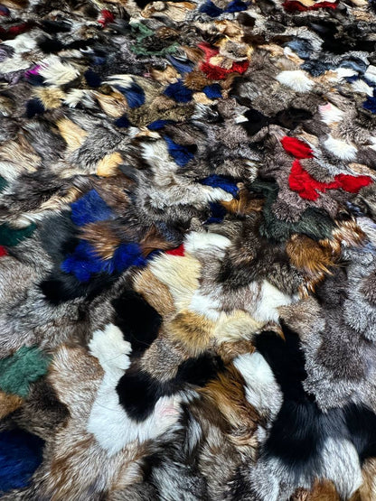 Handmade Natural Multicolor Genuine Fluffy Fox Fur Area 8 x 10 Rug for Child Room
