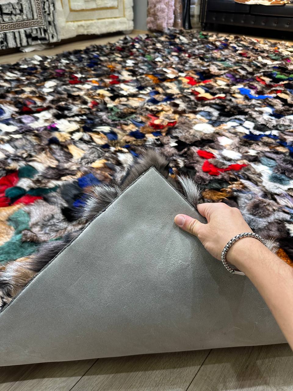 Handmade Natural Multicolor Genuine Fluffy Fox Fur Area 8 x 10 Rug for Child Room