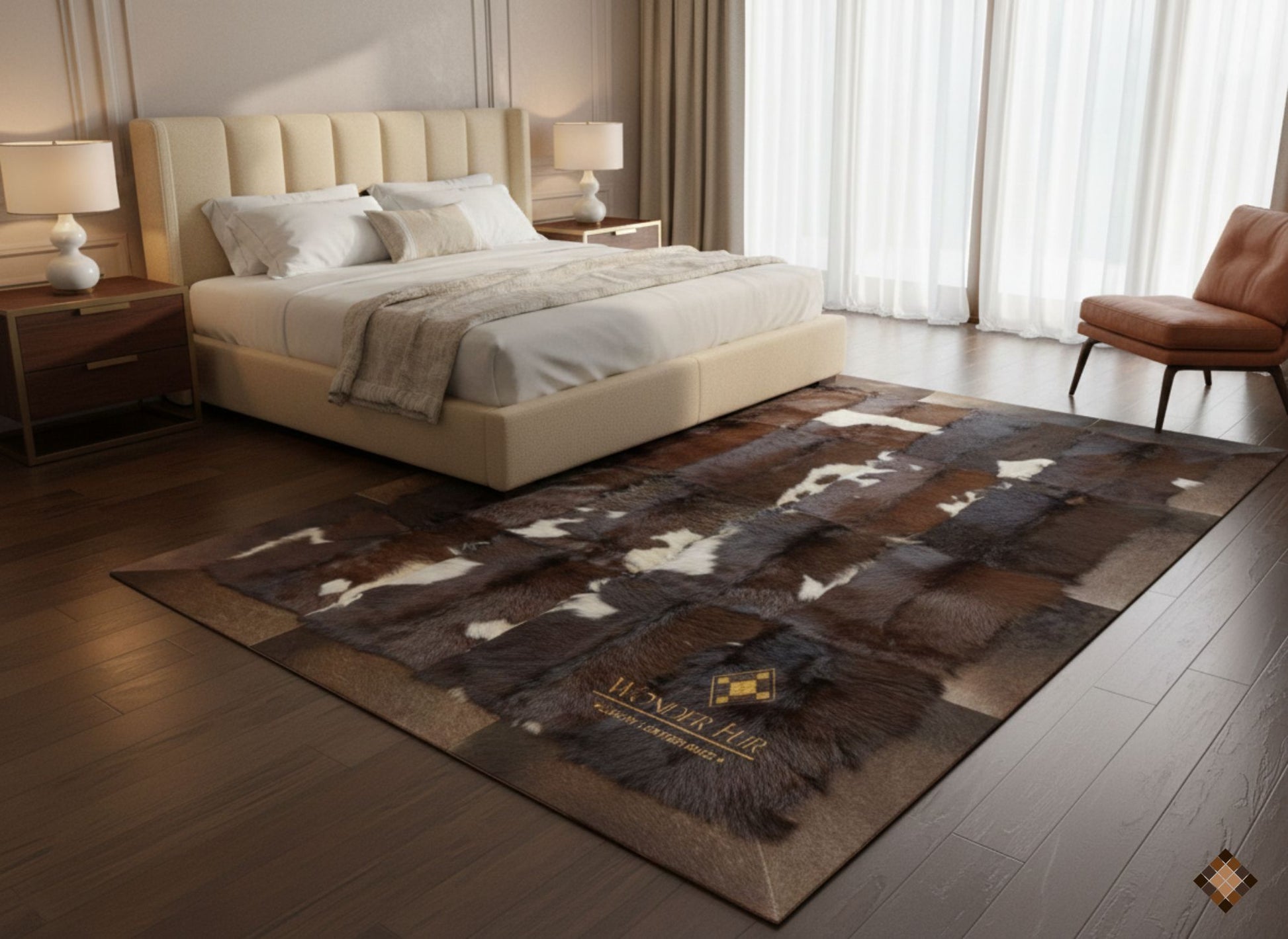 Handmade Patchwork Goatskin Area Rug – Natural Brown & Ivory
