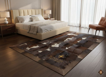 Handmade Patchwork Goatskin Area Rug – Natural Brown & Ivory