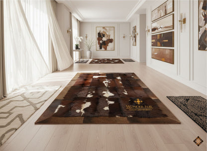 Handmade Patchwork Goatskin Rug – Natural Brown & Ivory