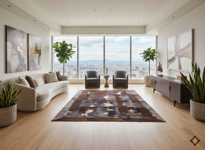 Handmade Patchwork Goatskin Rug – Natural Brown & Ivory