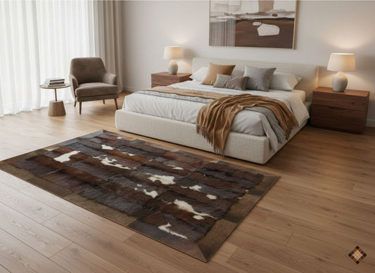 Handmade Patchwork Goatskin Rug – Natural Brown & Ivory