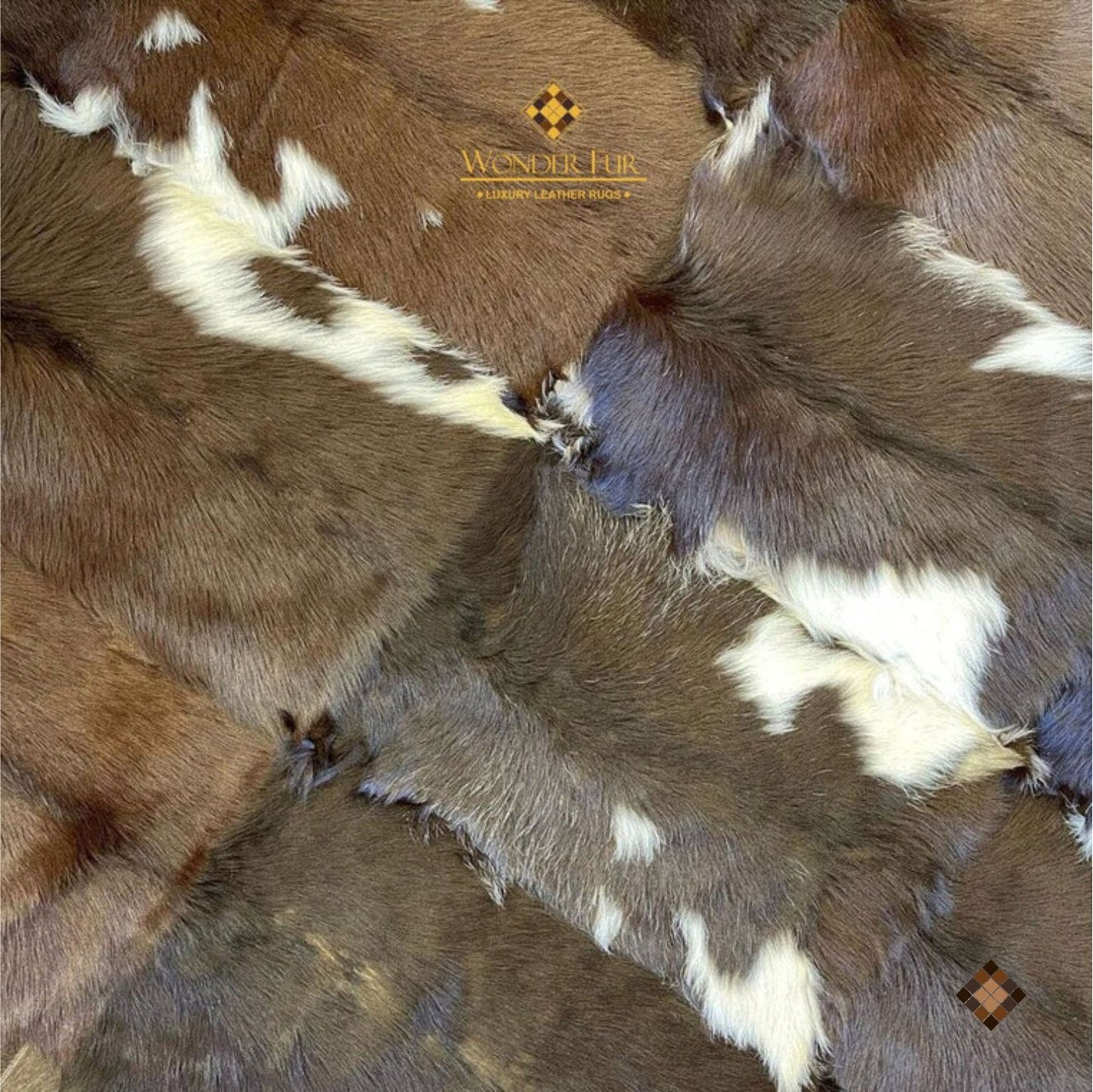 Handmade Patchwork Goatskin Rug – Natural Brown & Ivory