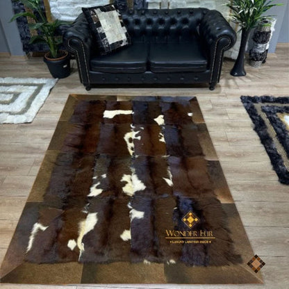 Handmade Patchwork Goatskin Rug – Natural Brown & Ivory