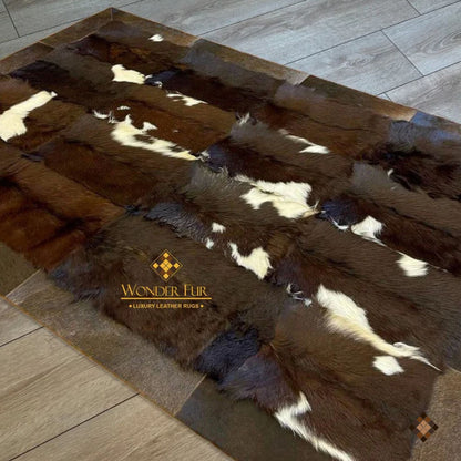 Handmade Patchwork Goatskin Rug – Natural Brown & Ivory
