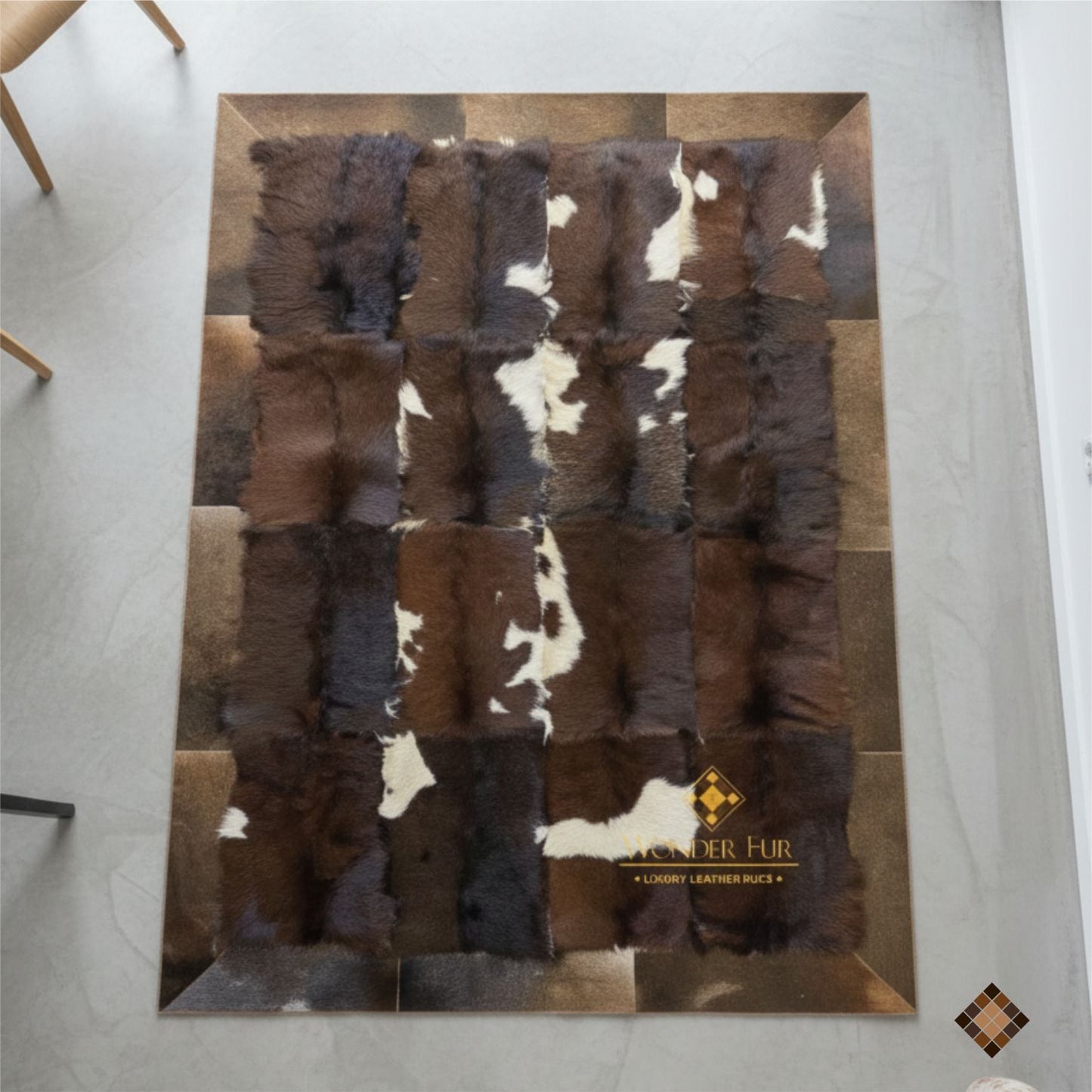 Handmade Patchwork Goatskin Rug – Natural Brown & Ivory