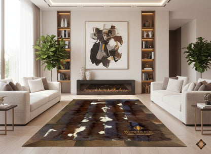 Handmade Patchwork Goatskin Rug – Natural Brown & Ivory