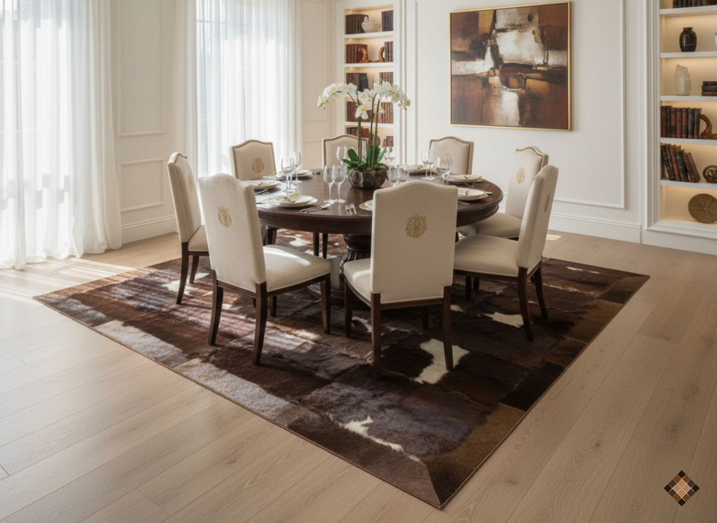 Handmade Patchwork Goatskin Rug – Natural Brown & Ivory