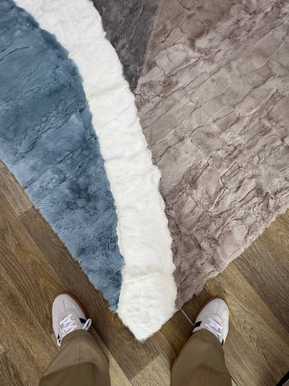 Handmade Rabbit Fur Rug | Red Black Patchwork Rug | Genuine Rabbit Pelt | Soft Fluffy Shaggy Rug